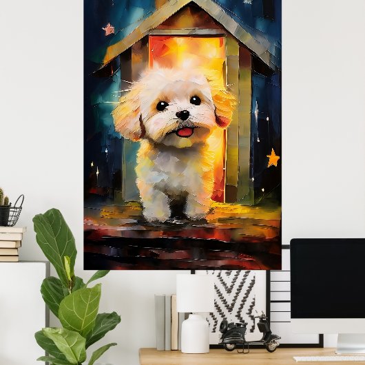 Whimsical Havanese Puppy Dog Poster (Thuiskantoor)