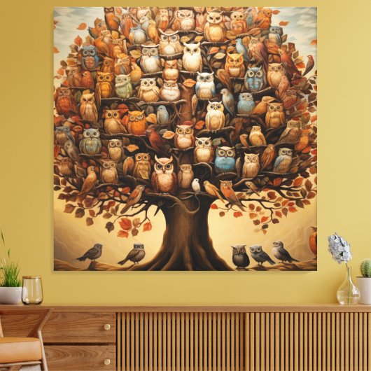 Whimsical Haven: Het met de uil versierde arboretu Canvas Afdruk (Insitu (Woonkamer))