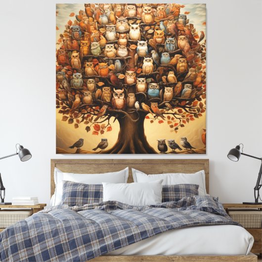 Whimsical Haven: Het met de uil versierde arboretu Canvas Afdruk (Insitu (Slaapkamer))