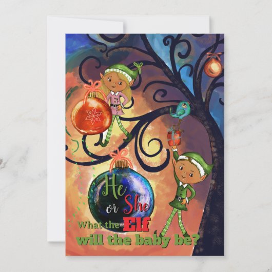 Whimsical He or She Elf & Bird Gender Invitation Kaart (Voorkant)