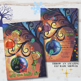 Whimsical He or She Elf & Bird Gender Invitation Kaart