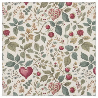 "Whimsical Heart and Berry Pattern" Stof