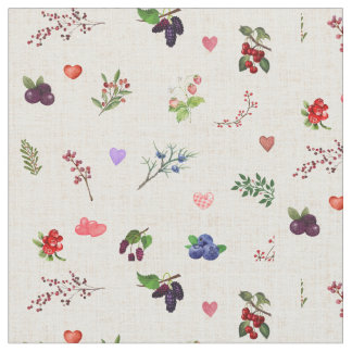 "Whimsical Heart and Berry Pattern" Stof