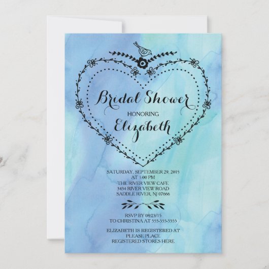 Whimsical Heart Blue Waterverf Vrijgezellenfeest Kaart (Voorkant)