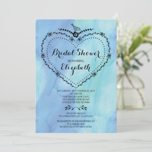 Whimsical Heart Blue Waterverf Vrijgezellenfeest Kaart (Staand voorkant)