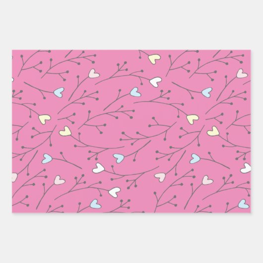 Whimsical Heart Branches Trio Trio Inpakpapier Vel (Voorkant 2)