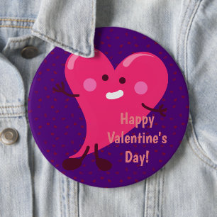 Whimsical Heart Character   Fijne Valentijnsdag Ronde Button 6,0 Cm