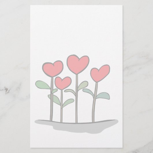 Whimsical Heart Flowers Briefpapier (Voorkant)