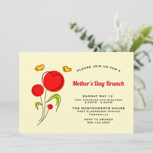 Whimsical Heart Flowers Moederdag Brunch Kaart (Staand voorkant)