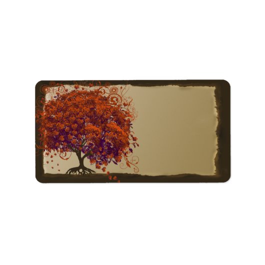 Whimsical Heart Leaf Dark Tree Oranje en Plum Gold Etiket (Voorkant)