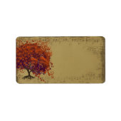Whimsical Heart Leafed Tree Oranje & Plum on Gold Etiket (Voorkant)