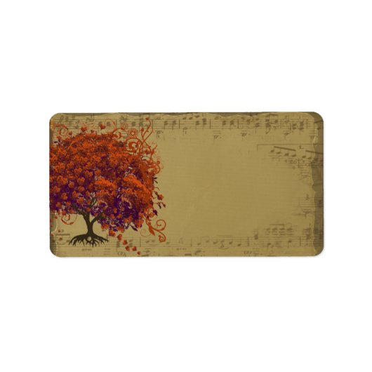 Whimsical Heart Leafed Tree Oranje & Plum on Gold Etiket (Voorkant)