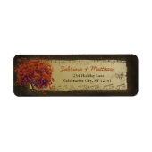 Whimsical Heart Leafed Tree Oranje & Plum on Gold Etiket (Voorkant)