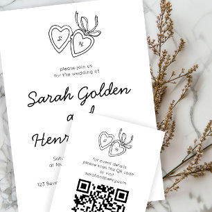 Whimsical Heart Locket Doodle Sketch CUSTOM QRCode Informatiekaartje