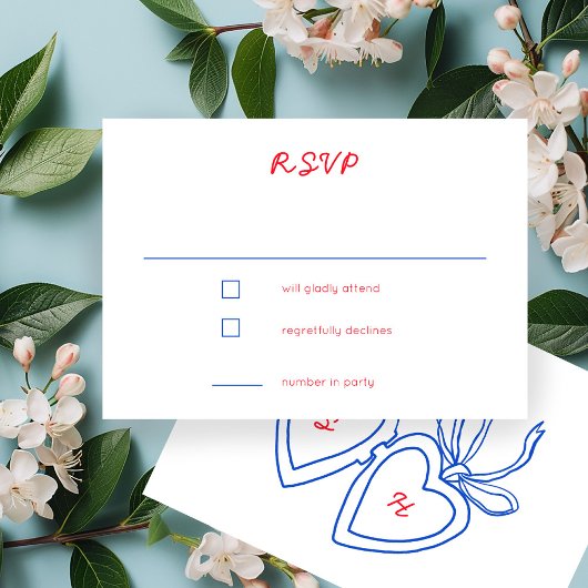 Whimsical Heart Locket Doodle Sketch CUSTOM RSVP Kaartje