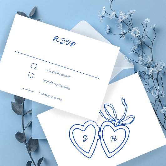 Whimsical Heart Locket Doodle Sketch CUSTOM RSVP Kaartje