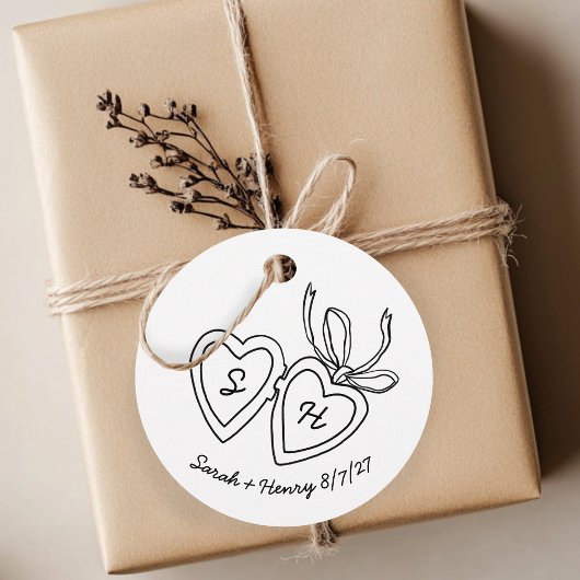 Whimsical Heart Locket Doodle Sketch Modern CUSTOM Bedankjes Labels