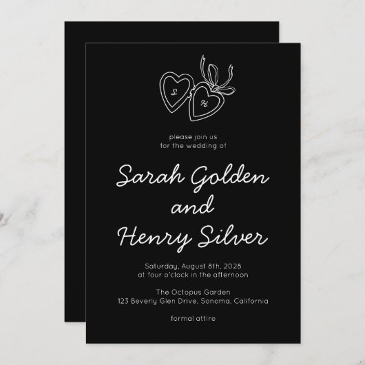 Whimsical Heart Locket Doodle Sketch Modern CUSTOM Kaart (Voorkant / Achterkant)