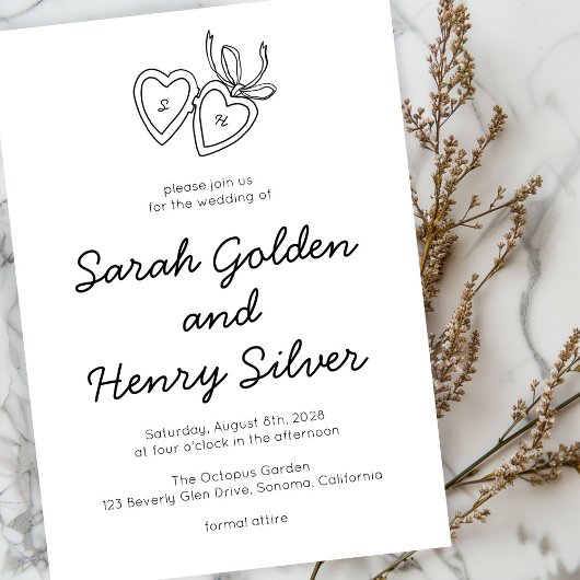 Whimsical Heart Locket Doodle Sketch Modern CUSTOM Kaart