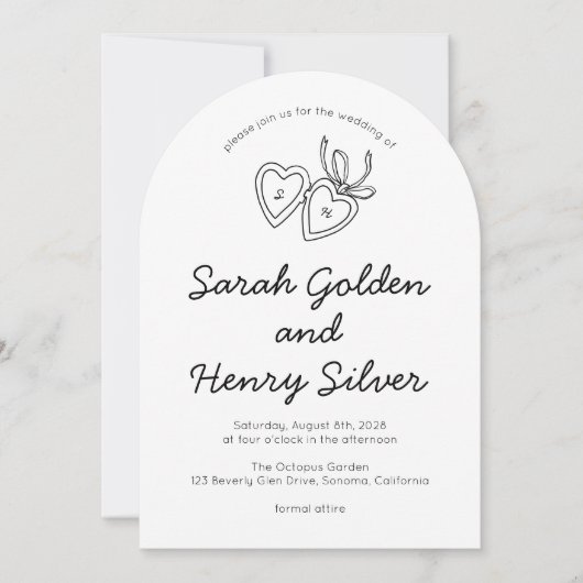 Whimsical Heart Locket Doodle Sketch Modern CUSTOM Kaart (Voorkant)