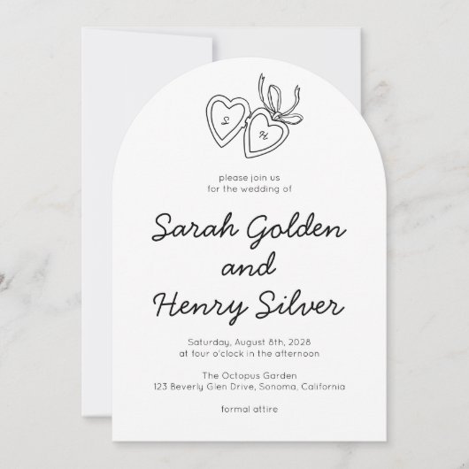 Whimsical Heart Locket Doodle Sketch Modern CUSTOM Kaart (Voorkant)