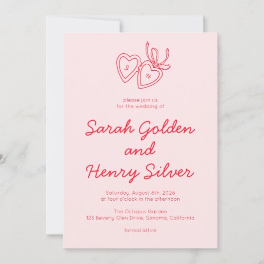 Whimsical Heart Locket Doodle Sketch Modern CUSTOM Kaart (Voorkant)