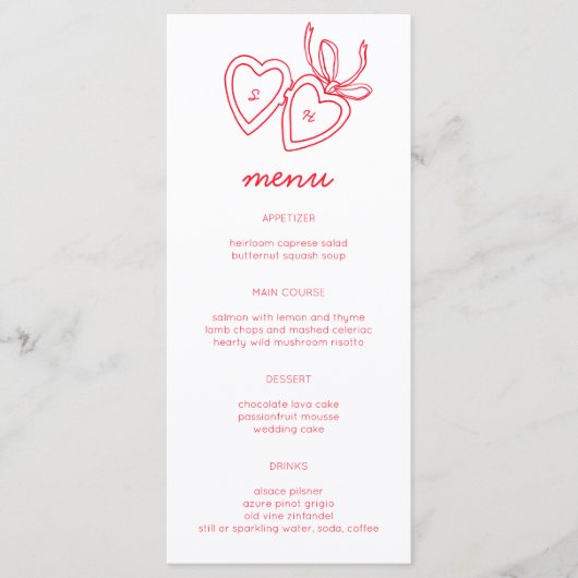 Whimsical Heart Locket Doodle Sketch Modern CUSTOM Menu (Voorkant)
