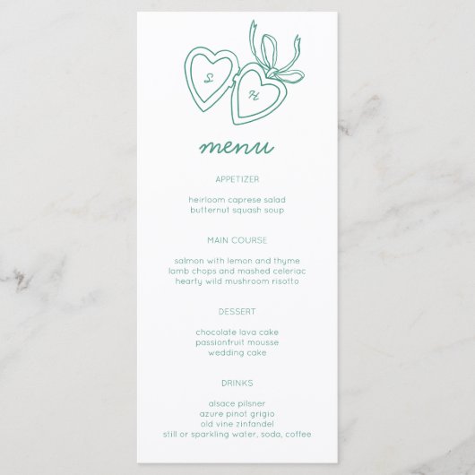 Whimsical Heart Locket Doodle Sketch Modern CUSTOM Menu (Voorkant)