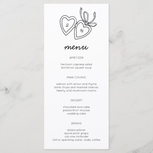 Whimsical Heart Locket Doodle Sketch Modern CUSTOM Menu (Voorkant)