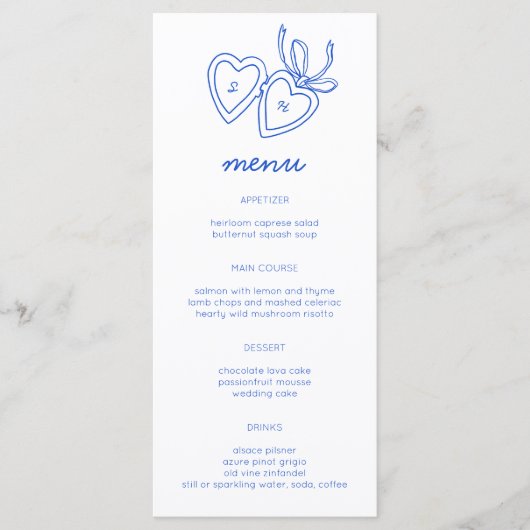 Whimsical Heart Locket Doodle Sketch Modern CUSTOM Menu (Voorkant)