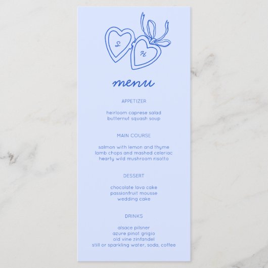 Whimsical Heart Locket Doodle Sketch Modern CUSTOM Menu (Voorkant)