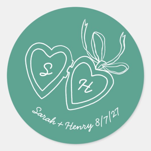 Whimsical Heart Locket Doodle Sketch Modern CUSTOM Ronde Sticker (Voorkant)