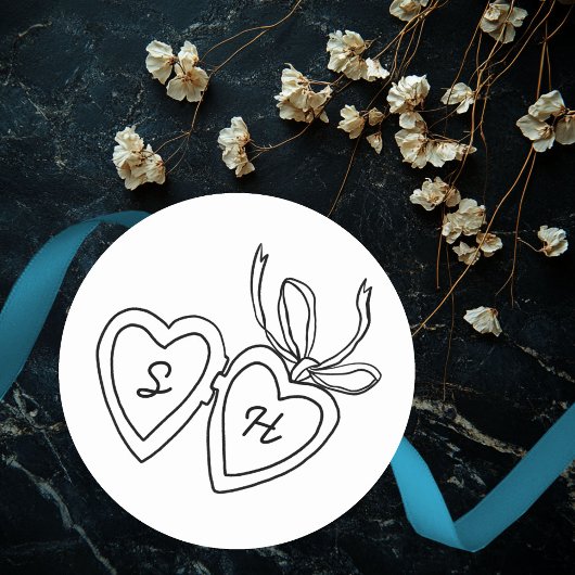 Whimsical Heart Locket Doodle Sketch Modern CUSTOM Ronde Sticker