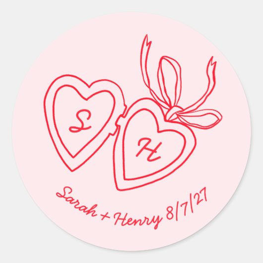 Whimsical Heart Locket Doodle Sketch Modern CUSTOM Ronde Sticker (Voorkant)