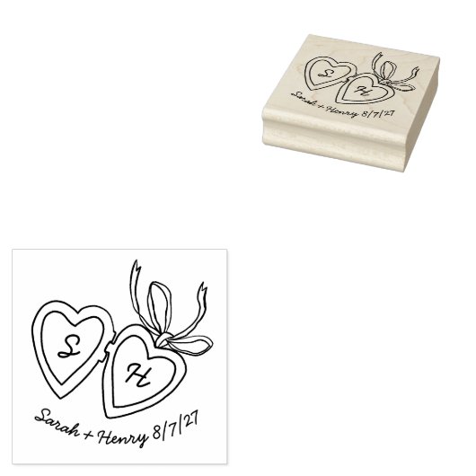 Whimsical Heart Locket Doodle Sketch Modern CUSTOM Rubberstempel (Gestempeld)