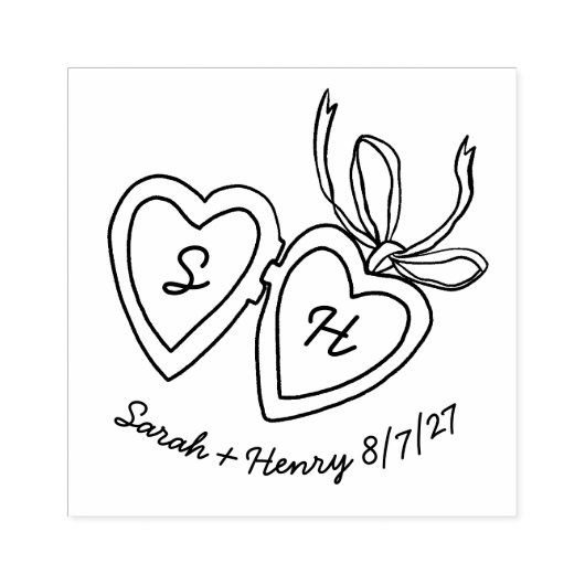 Whimsical Heart Locket Doodle Sketch Modern CUSTOM Rubberstempel (Afrduk)