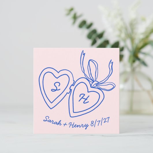 Whimsical Heart Locket Doodle Sketch Modern CUSTOM Save The Date (Staand voorkant)