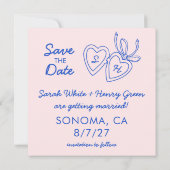 Whimsical Heart Locket Doodle Sketch Modern CUSTOM Save The Date (Achterkant)