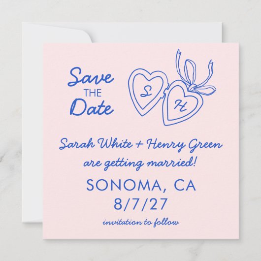 Whimsical Heart Locket Doodle Sketch Modern CUSTOM Save The Date (Achterkant)