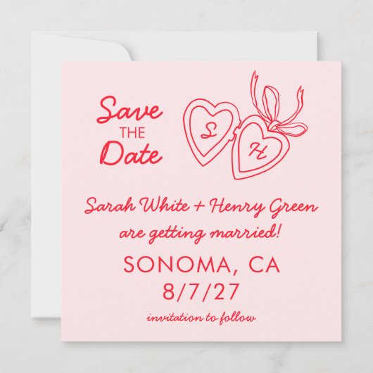Whimsical Heart Locket Doodle Sketch Modern CUSTOM Save The Date (Achterkant)
