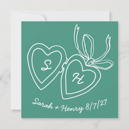 Whimsical Heart Locket Doodle Sketch Modern CUSTOM Save The Date (Voorkant)