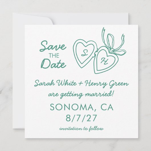 Whimsical Heart Locket Doodle Sketch Modern CUSTOM Save The Date (Achterkant)