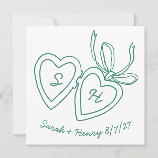 Whimsical Heart Locket Doodle Sketch Modern CUSTOM Save The Date (Voorkant)