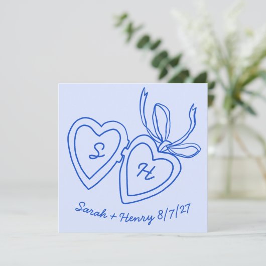 Whimsical Heart Locket Doodle Sketch Modern CUSTOM Save The Date (Staand voorkant)