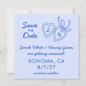 Whimsical Heart Locket Doodle Sketch Modern CUSTOM Save The Date (Achterkant)