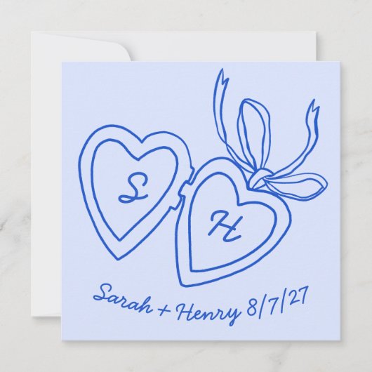 Whimsical Heart Locket Doodle Sketch Modern CUSTOM Save The Date (Voorkant)