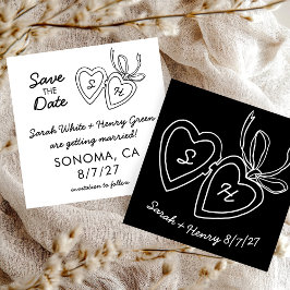 Whimsical Heart Locket Doodle Sketch Modern CUSTOM Save The Date