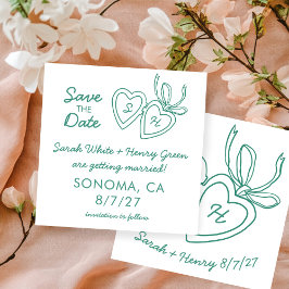 Whimsical Heart Locket Doodle Sketch Modern CUSTOM Save The Date