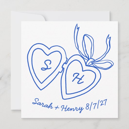 Whimsical Heart Locket Doodle Sketch Modern CUSTOM Save The Date (Voorkant)