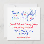 Whimsical Heart Locket Doodle Sketch Modern CUSTOM Save The Date (Achterkant)